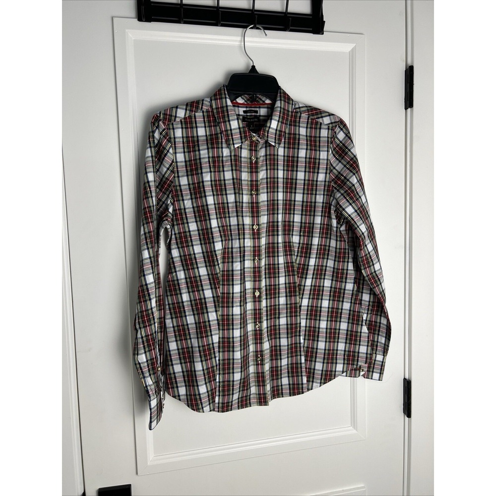 Talbots Women Sz 6 Christmas Button Down Plaid Blouse Metallic Thread New W Tags